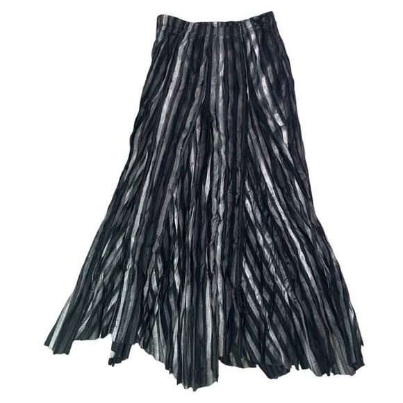 Womens‎ Small Stripe Pleated Maxi Skirt Black Silver Lined Whimsigoth NWOT - Picture 1 of 4